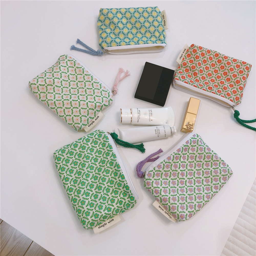 Korean Skincare Routine - Small Flower Cosmetic Bag Cotton Mini