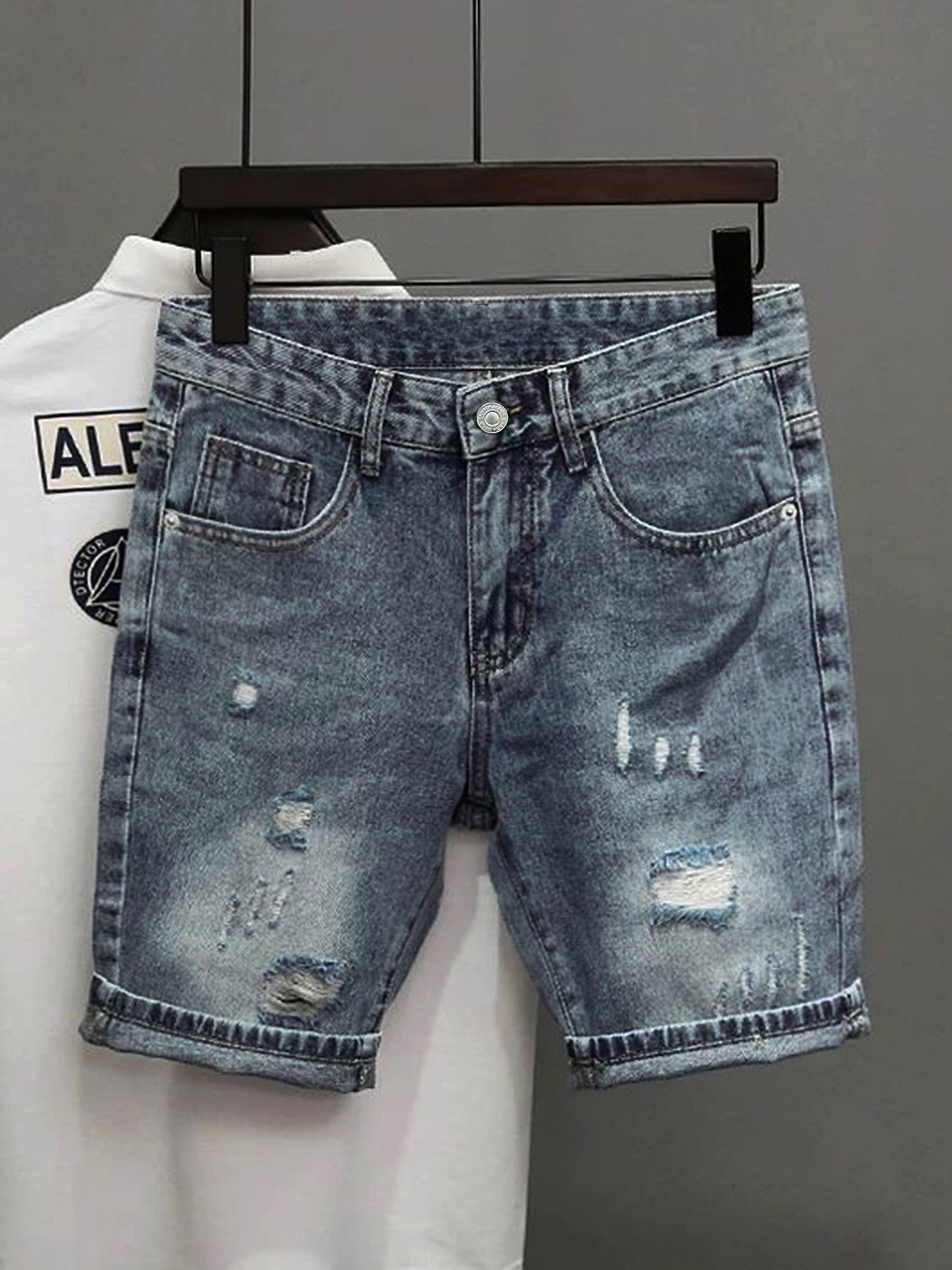 Korean Lifestyle - Light Blue Denim Shorts Men's Summer