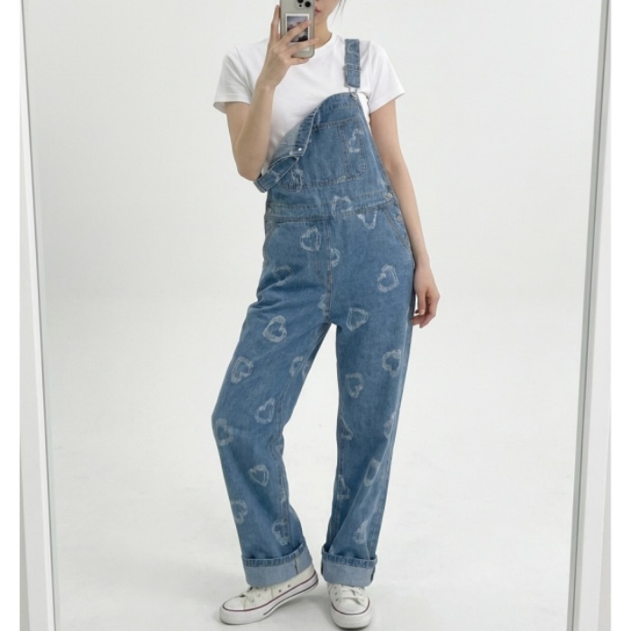 Love Heart Denim Overalls Wome - Korean Daily Lifestyle 评论和价格