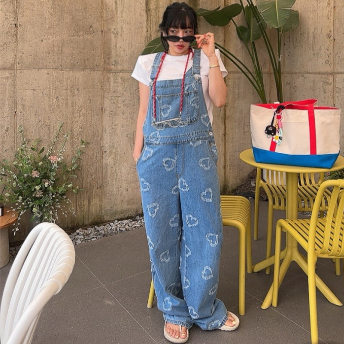 Love Heart Denim Overalls Wome - Korean Daily Lifestyle 评论和价格
