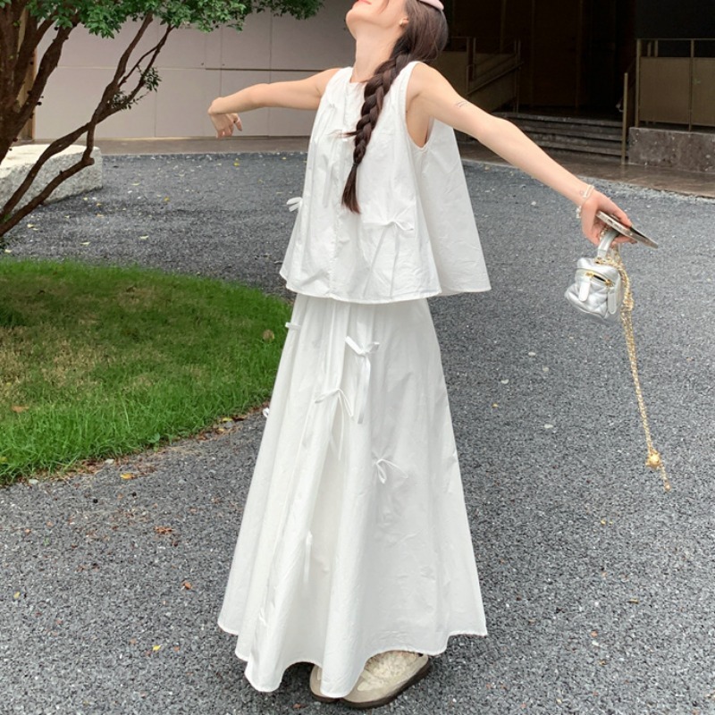 White Dress Sets for Women Bow - Korean Lifestyle 评论和价格